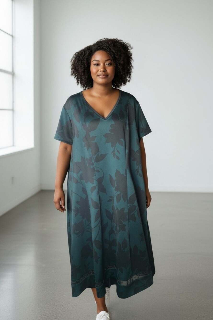 Lane Bryant Plus Size V-Neck Floral Print Midi Dress, Size 22/24